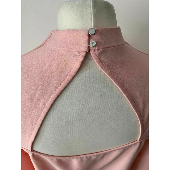 River Island Light Pink Blouse High Neck Size 8  Bell Sleeves - Picture 5 of 7